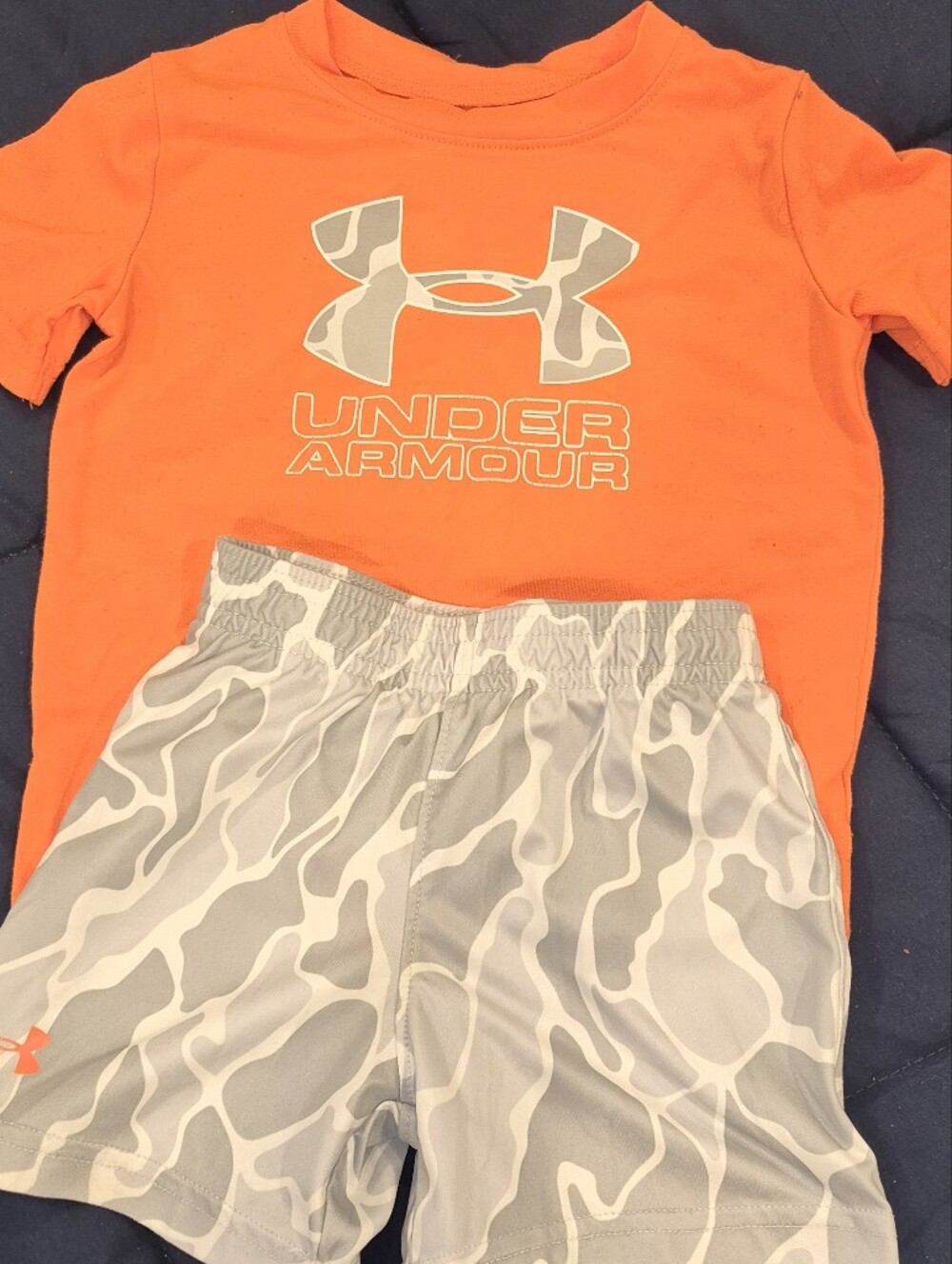 Under Armour Orange Tee and Gray Camo Shorts Matching Set